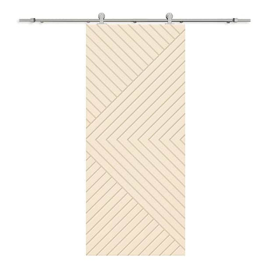 Chevron Arrow 36 in. x 84 in. Fully Assembled Beige Stained MDF Modern Sliding Barn Door with Hardware Kit