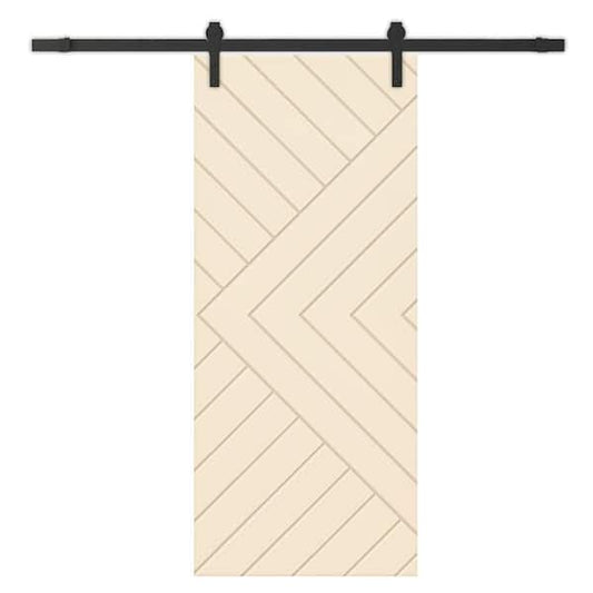 Chevron Arrow 36 in. x 84 in. Fully Assembled Beige Stained MDF Modern Sliding Barn Door with Hardware Kit